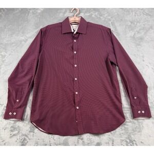 CON.STRUCT‎ Button Down Shirt Mens M Burgundy 4-Way Stretch Slim Fit Polka Dot